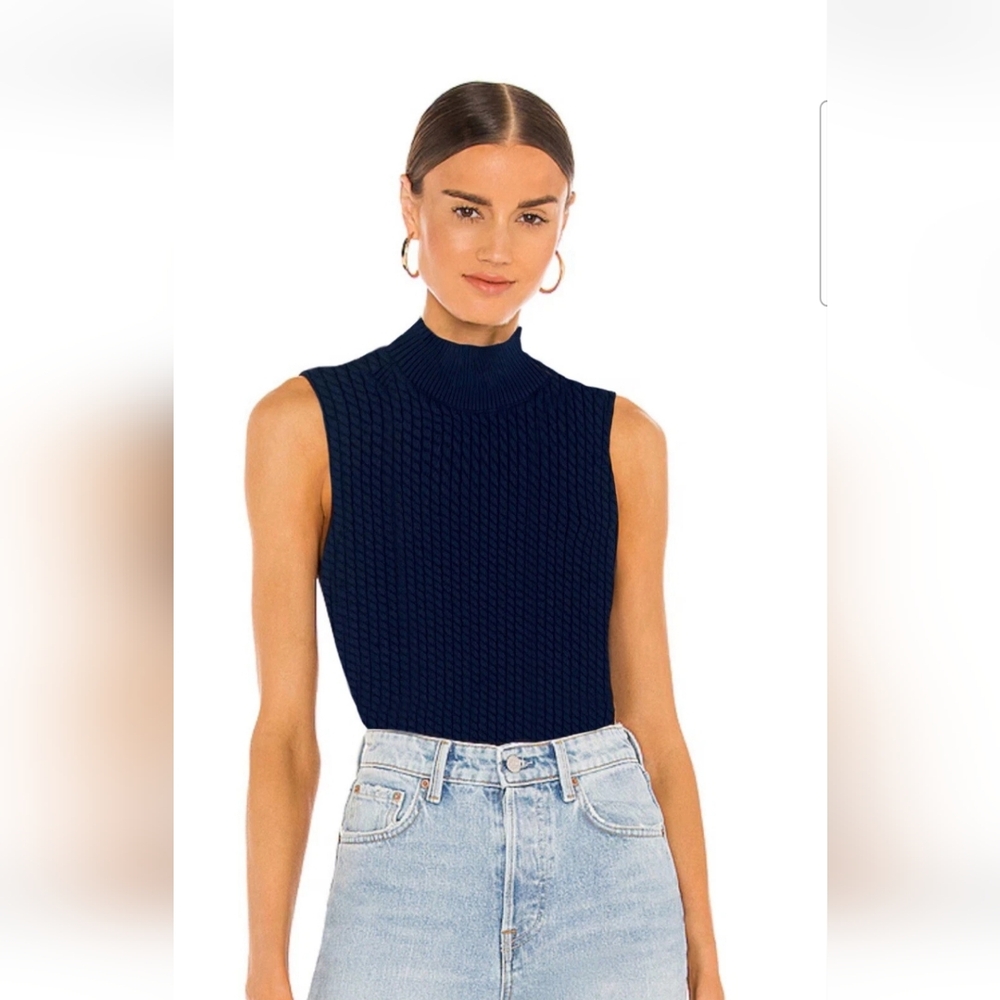 Elie Tahari Mock Sweater Tank Navy Sleeveless Medium EUC